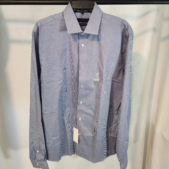 NWT Tommy Hilfiger Flex Surima Slim Fit Stretch Blue long sleeve 16.5x36-37 larg - Picture 1 of 7